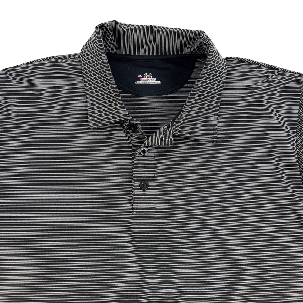 Under Armour Polo Shirt Mens XL Gray Stripe HeatGear Golf Performance Stretch